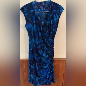 CHAPS, blue floral, size PM, faux wrapped, knee length dress.